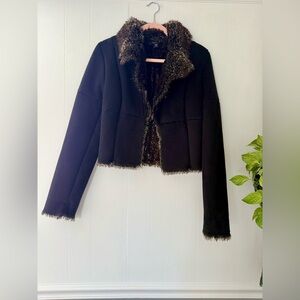 Vintage Y2K Express Black Suede Faux Fur Jacket Grunge Burnout Punk Bratz 8 M